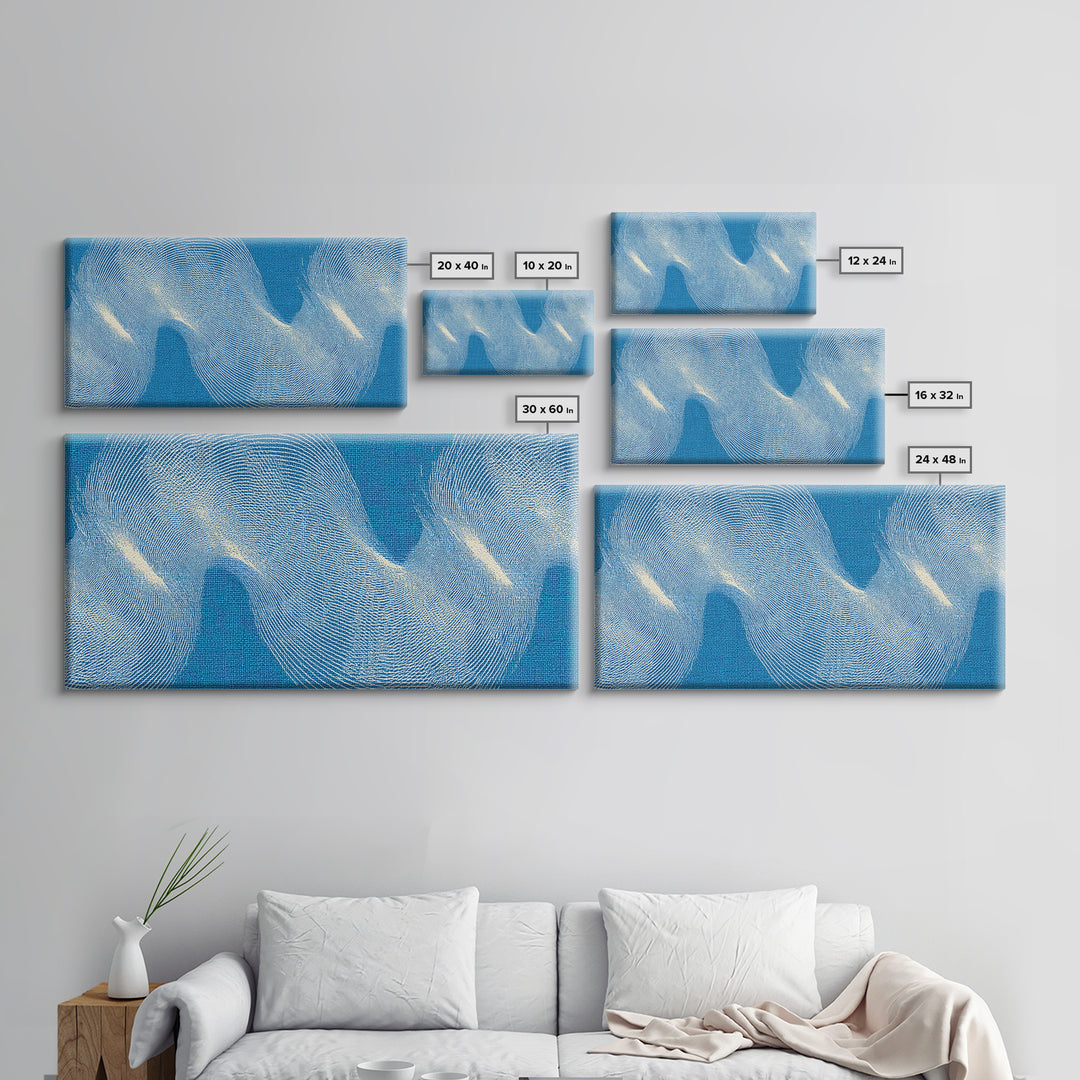 Blue Fingerprint Wave Framed Canvas Print, Abstract Modern Wall Art, Ocean Texture Poster, Coastal Decor For Bedroom And Office