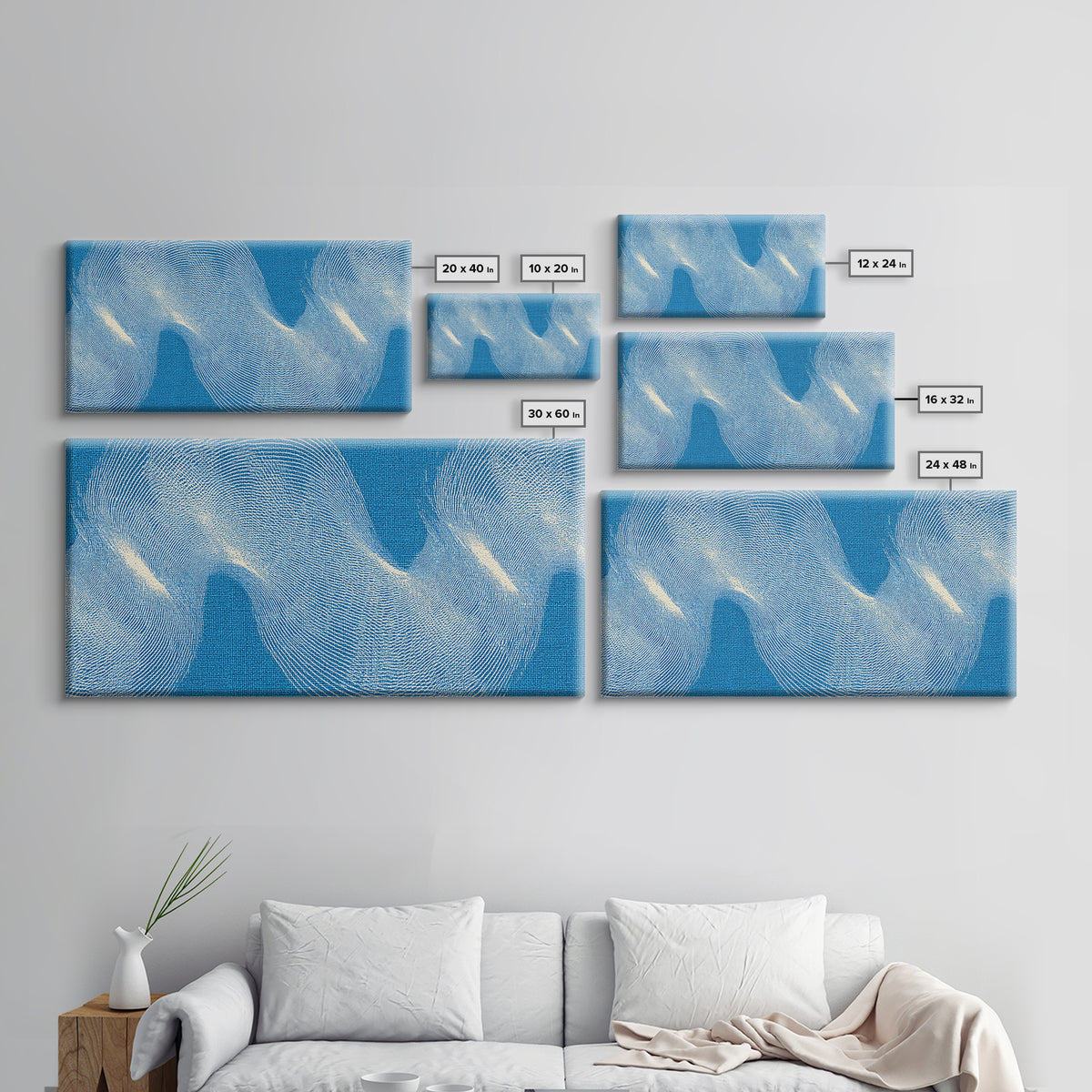 Blue Fingerprint Wave Framed Canvas Print, Abstract Modern Wall Art, Ocean Texture Poster, Coastal Decor For Bedroom And Office