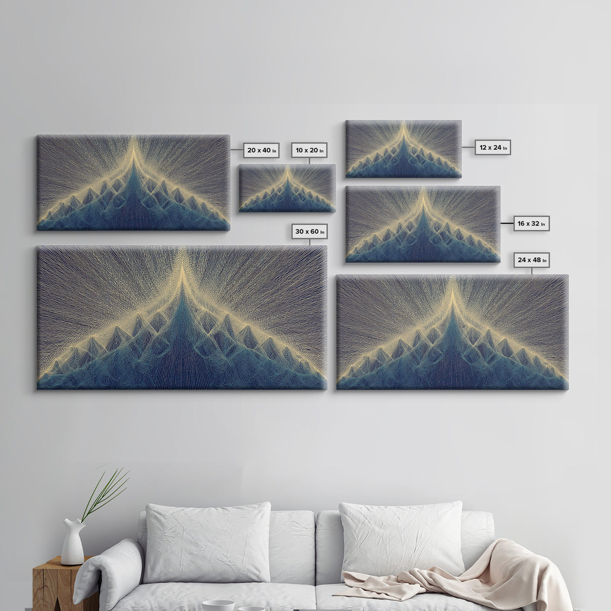 Navy Beige Mountain Sound Wave Canvas Print, Modern Abstract Art, Geometric Wall Art, Midcentury Decor For Home Office Decor