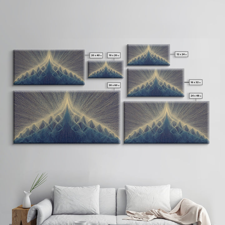 Navy Beige Mountain Sound Wave Canvas Print, Modern Abstract Art, Geometric Wall Art, Midcentury Decor For Home Office Decor