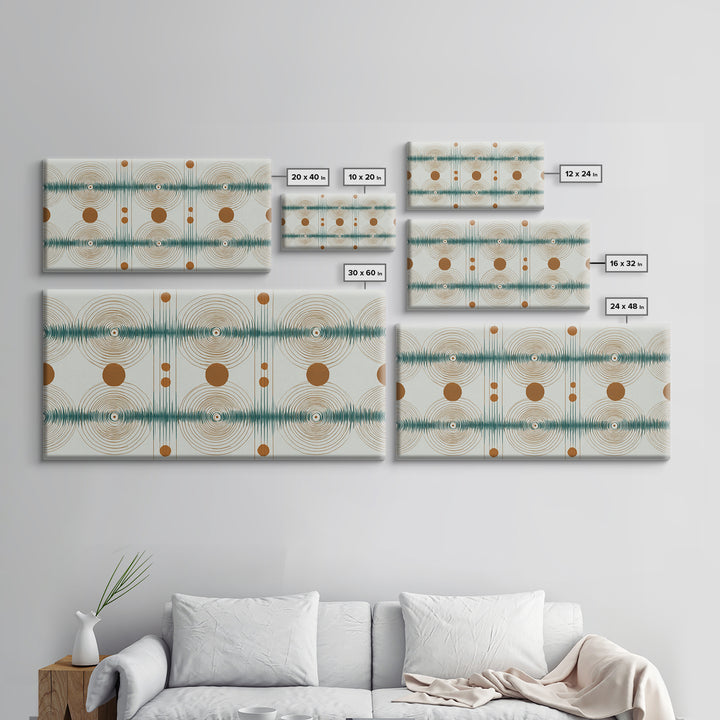 Teal Copper Atomic Sound Wave Framed Canvas Print, Midcentury Modern Art, Geometric Wall Art, Retro Home Office Decor Print
