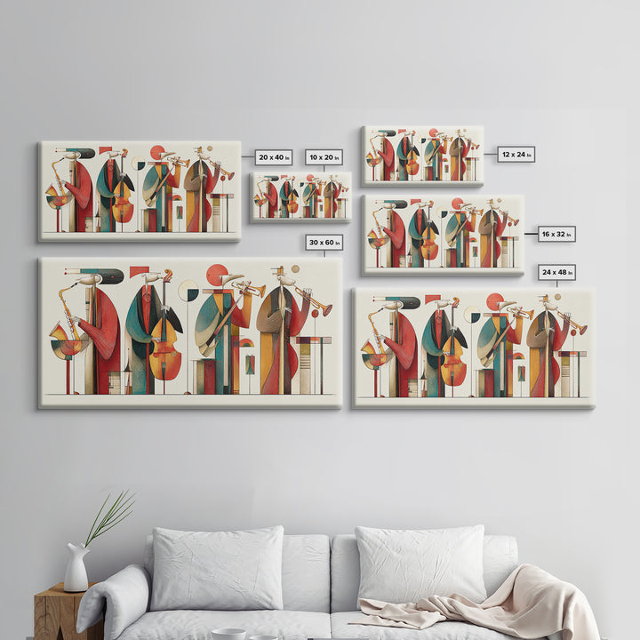 Abstract Geometric Jazz Musicians Canvas Print, Midcentury Modern Wall Art, Bauhaus Poster, Colorful Home Decor Gift Idea