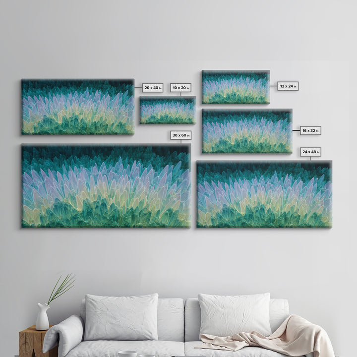 Teal Crystal Feather Abstract Wall Art, Midcentury Modern Art Print, Blue Green Geometric Decor, Statement Home Office Art