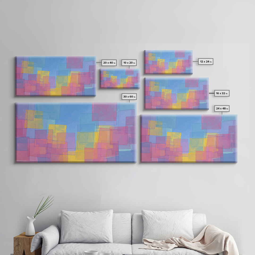 Pastel Color Block Squares Canvas Print, Bauhaus Geometric Wall Art, Modern Abstract Art Print, Pink Blue Nursery Decor Gift