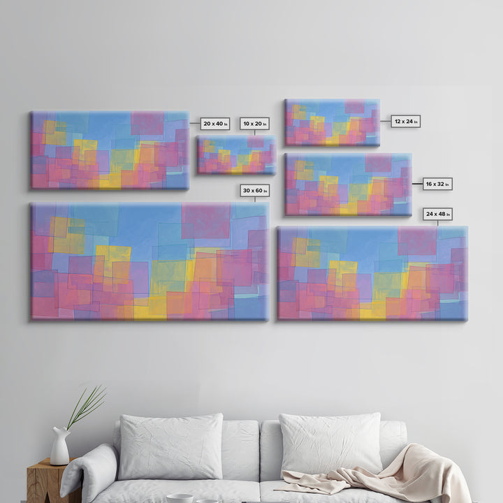 Pastel Color Block Squares Canvas Print, Bauhaus Geometric Wall Art, Modern Abstract Art Print, Pink Blue Nursery Decor Gift