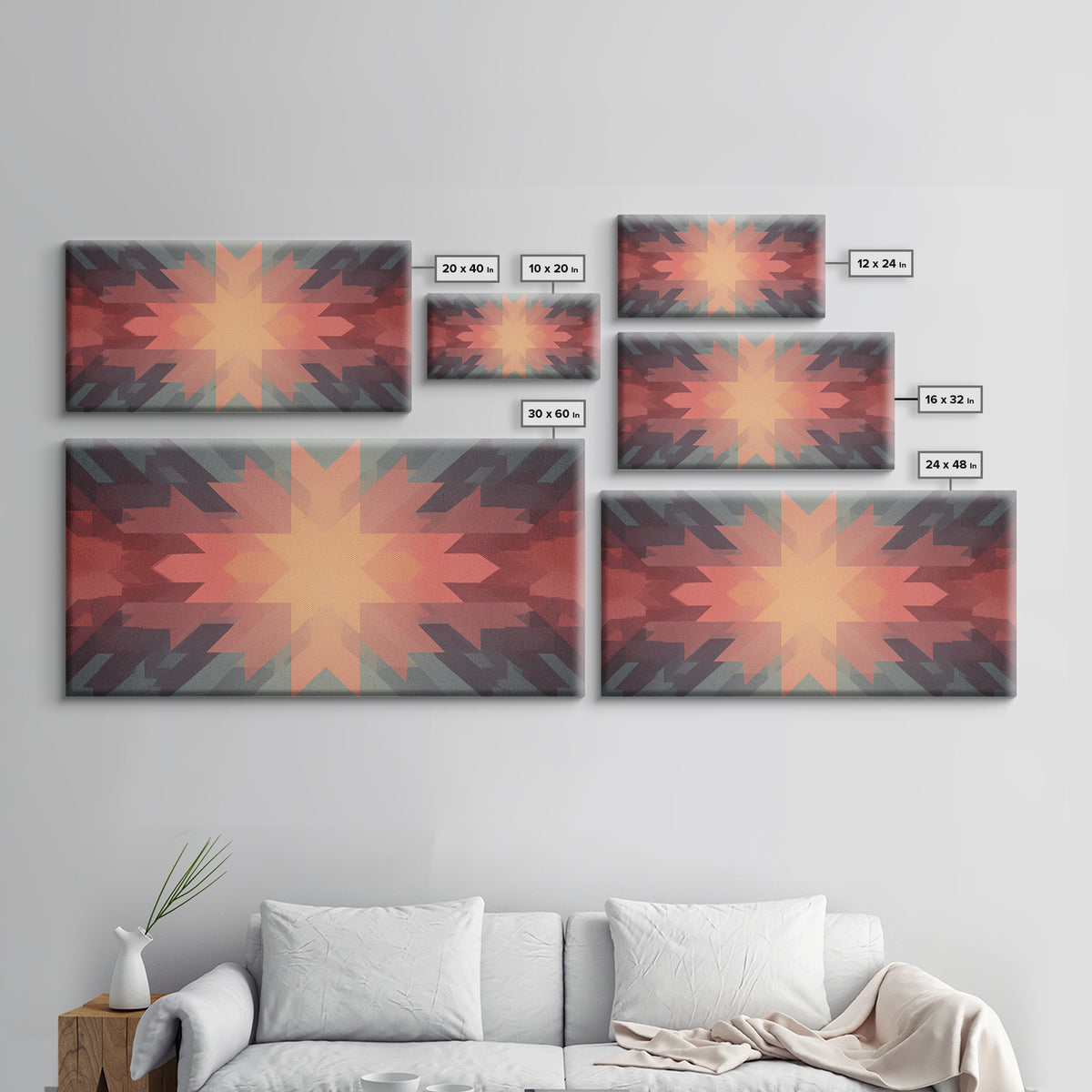 Southwestern Sunrise Star Geometry Wall Art, Midcentury Modern Canvas Print, Earth Tone Abstract Decor, MCM Living Room Art