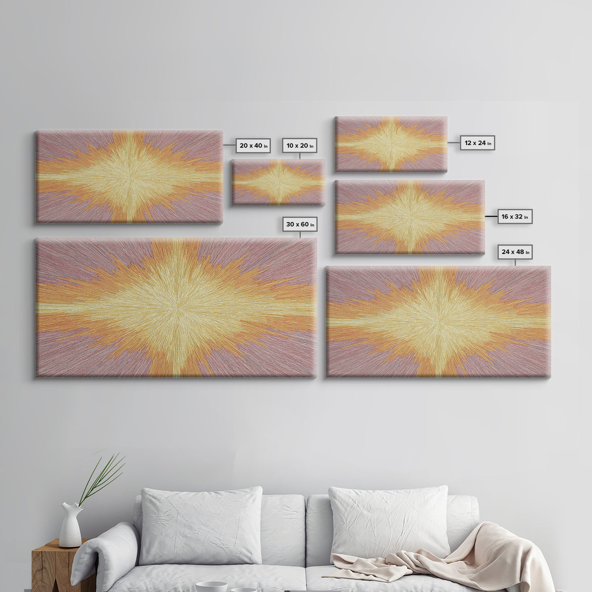 Golden Radiant Cross Starburst Framed Canvas Print, Spiritual Wall Art, Modern Christian Abstract Decor, Purple Yellow Art