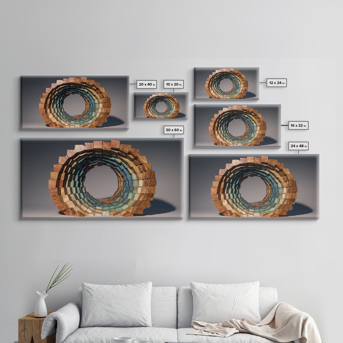 Copper Teal Oval Block Sculpture Wall Art, Midcentury Modern Geometric Abstract Print, Retro MCM Decor For Living Room Art
