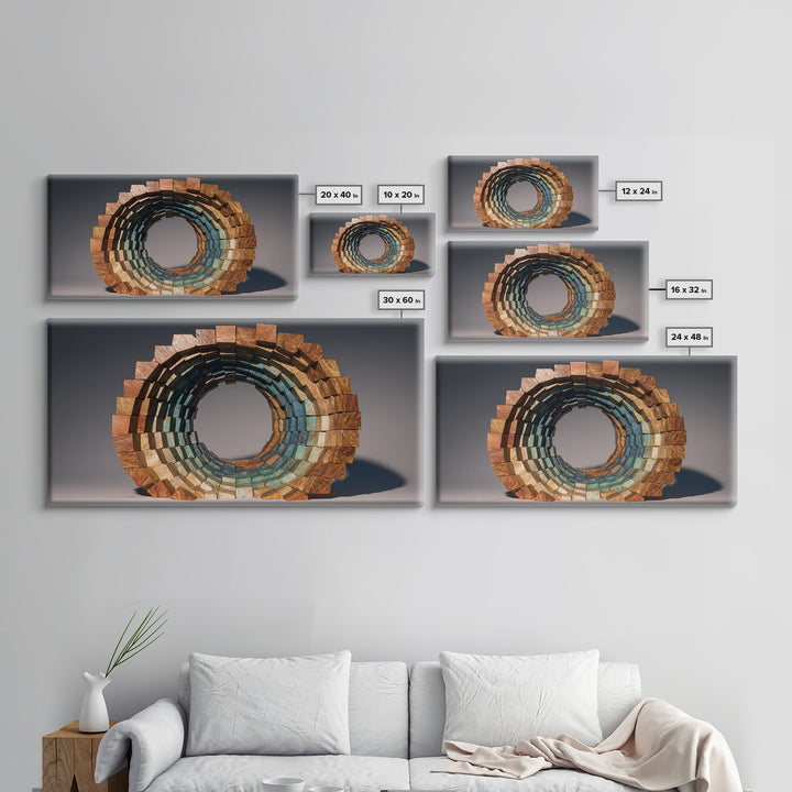 Copper Teal Oval Block Sculpture Wall Art, Midcentury Modern Geometric Abstract Print, Retro MCM Decor For Living Room Art