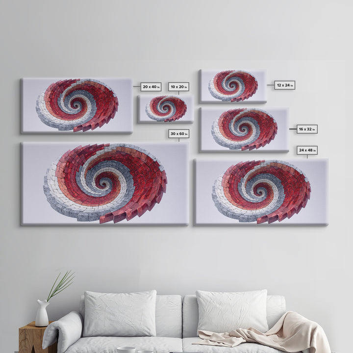 Red Gray Spiral Mosaic Wall Art, Midcentury Modern Abstract Geometric Print, Retro Op Art Decor For Office And Living Room