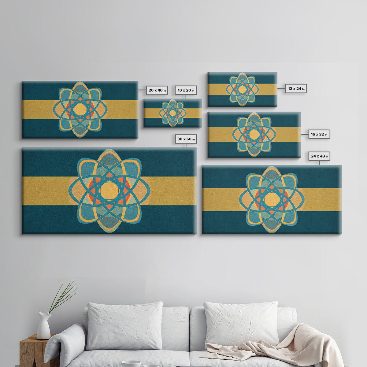 Teal And Gold Atomic Orbit Abstract, Mid Century Modern Wall Art, Retro Science Decor, Geometric MCM Canvas Print Poster