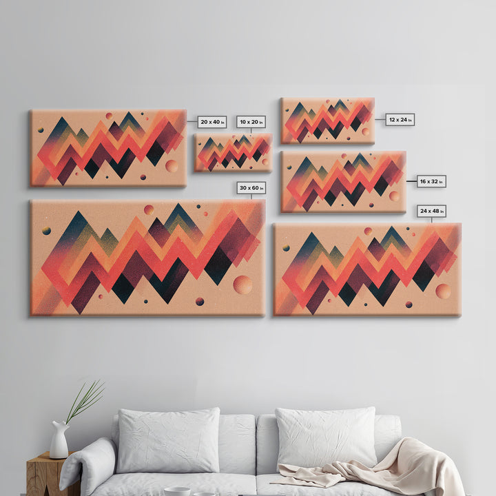Coral Zigzag Mountain Abstract Wall Art, Mid Century Modern Geometric Poster, Retro Space Decor, Orange Teal Print For Living Room