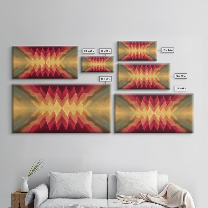 Radiant Chevron Sunset Abstract Canvas Print, Mid Century Modern Wall Art, Warm Red Gold Geometric Decor For Living Room