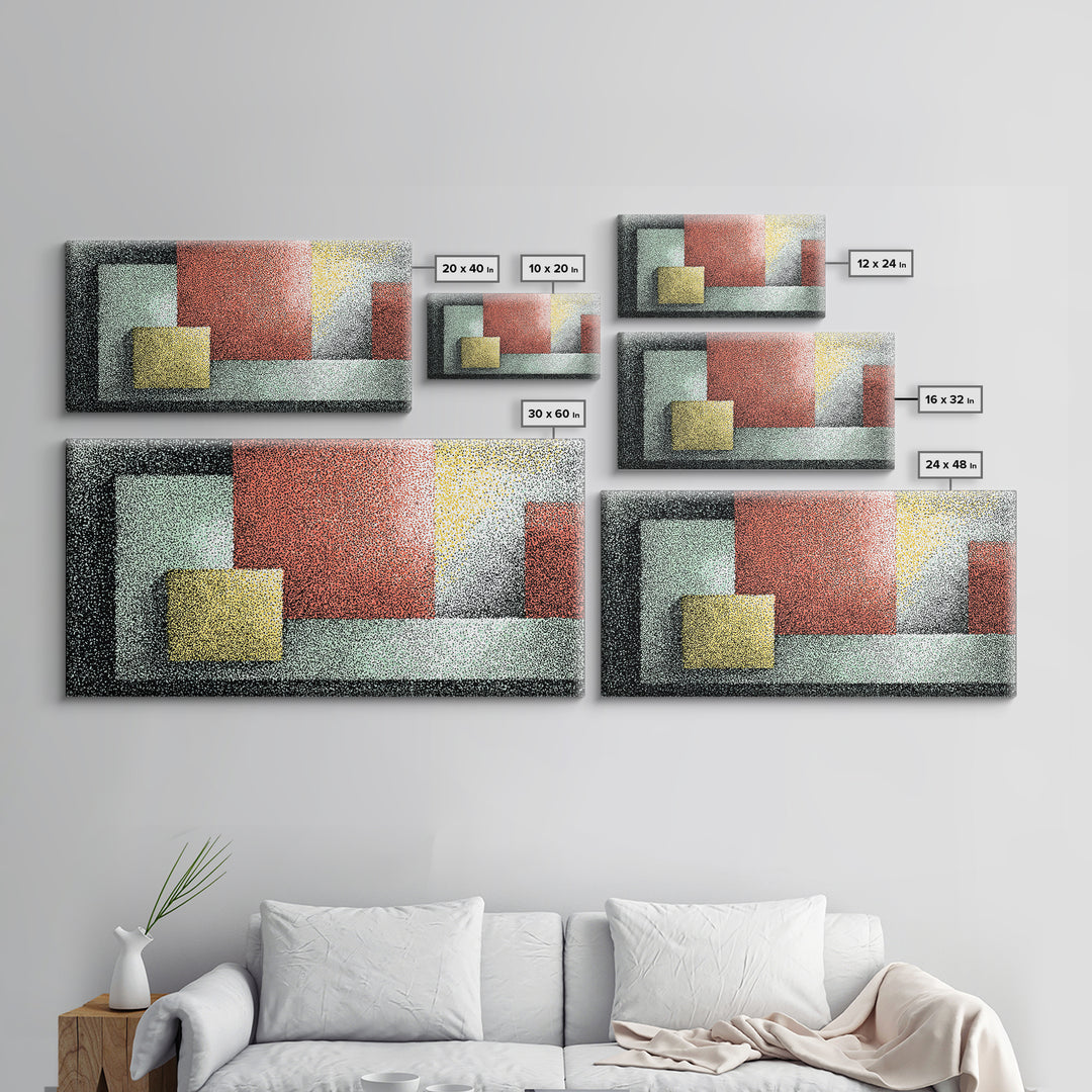 Textured Color Block Abstract Canvas Print, Mid Century Modern Wall Art, Geometric Shapes Poster, Retro Office Decor Print