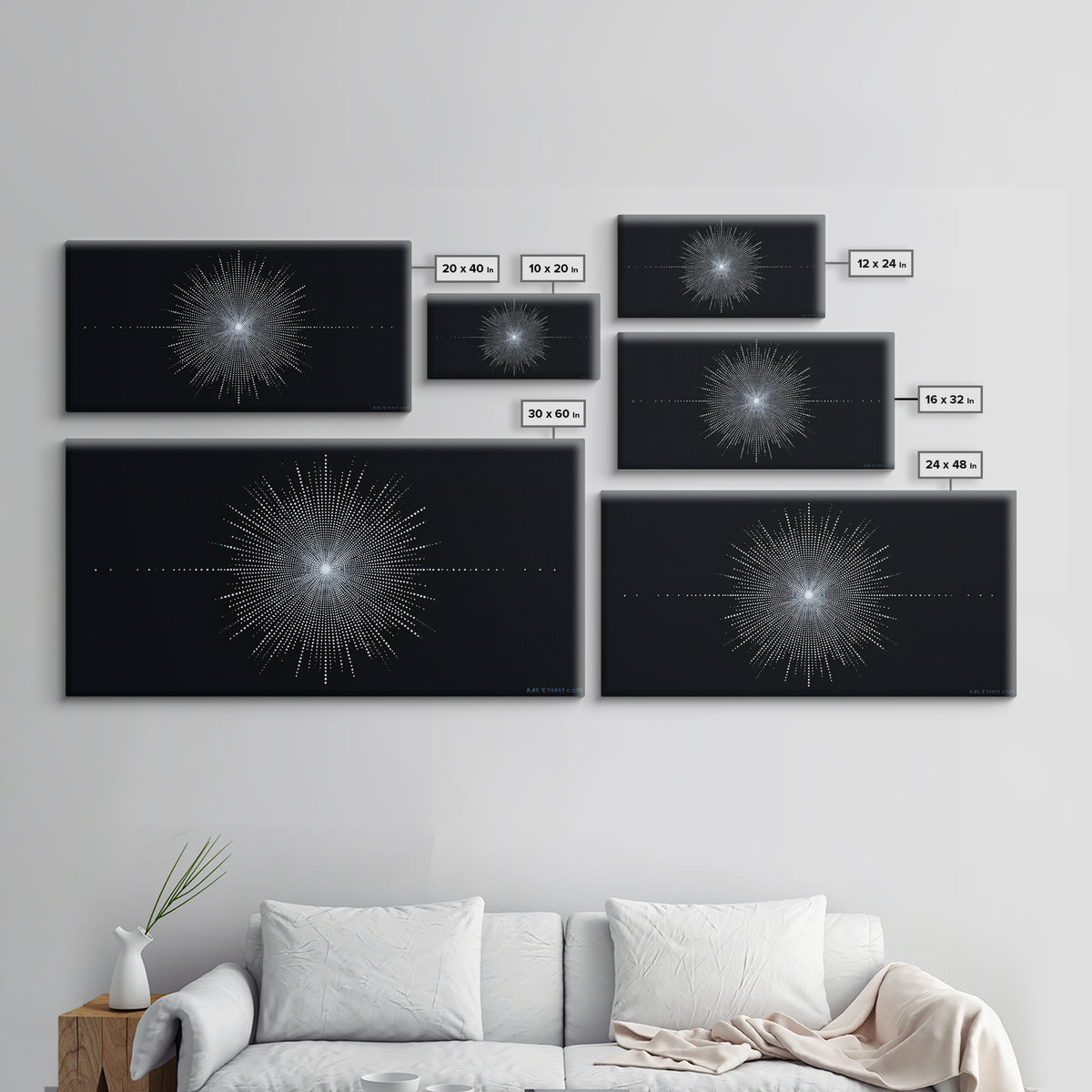 Blue Black Digital Starburst Op Art Wall Art, Modern Abstract Art, Geometric Poster, Home Decor, Minimalist Framed Canvas Print