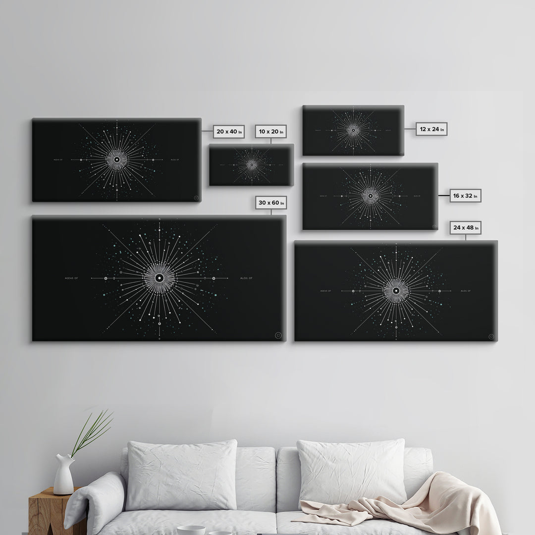 Cosmic Star Map Canvas Print, Midcentury Modern Art, Black Wall Decor, Space Abstract Art, Celestial Office Decor For Living Room