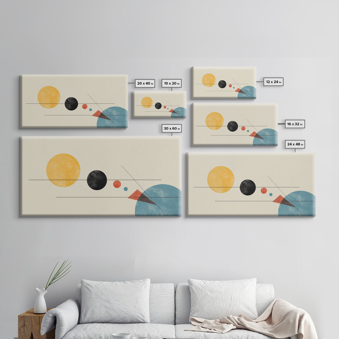 Yellow Sun And Blue Circle Wall Art, Midcentury Modern Art, Geometric Abstract Print, Retro Bauhaus Poster, MCM Decor For Living Room