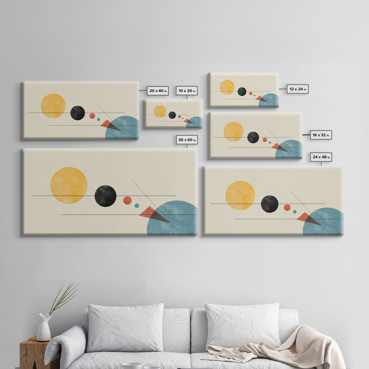 Yellow Sun And Blue Circle Wall Art, Midcentury Modern Art, Geometric Abstract Print, Retro Bauhaus Poster, MCM Decor For Living Room