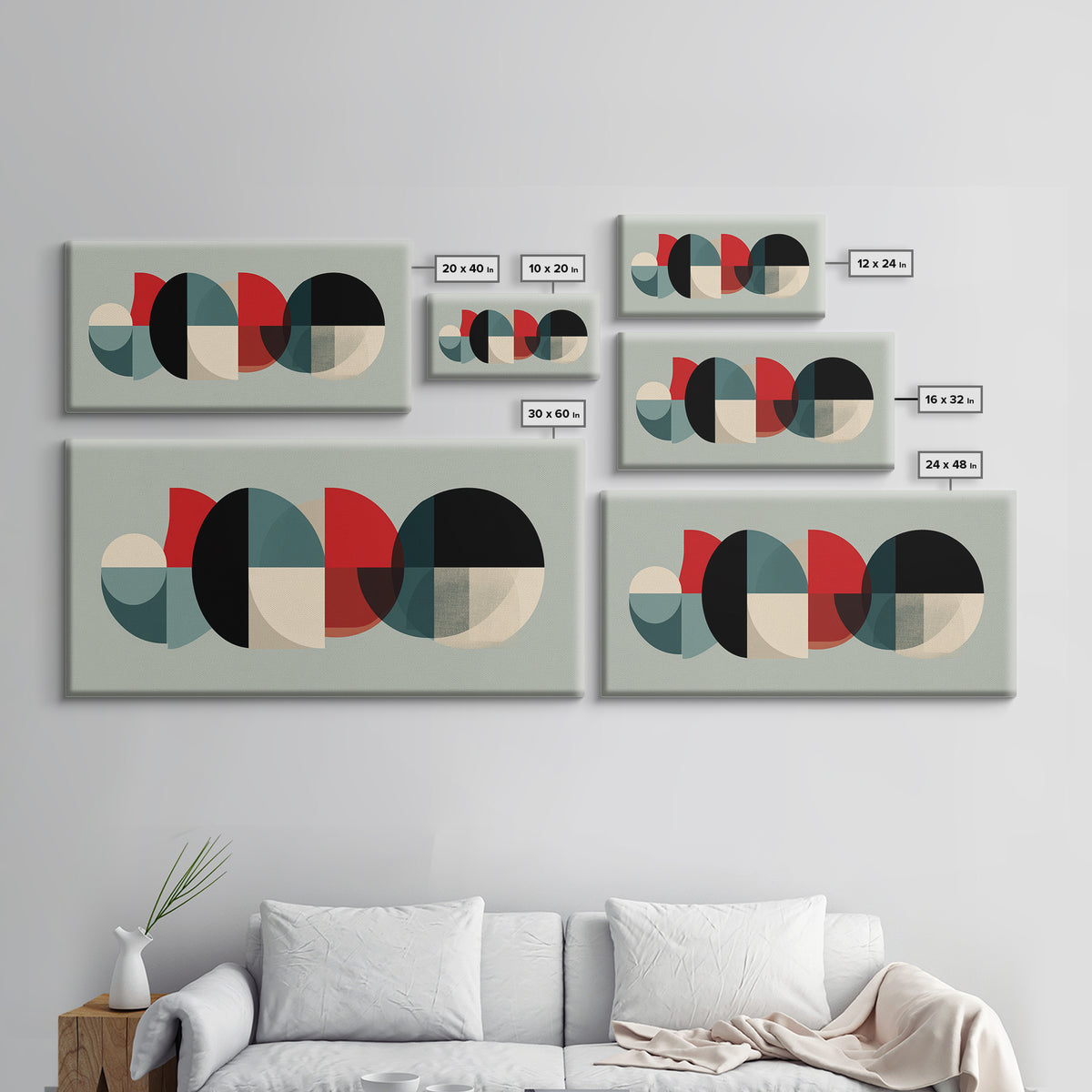 Teal Red Semicircle Canvas Print, Midcentury Modern Art, Colorblock Geometric Poster, Abstract Wall Decor, Retro MCM Art