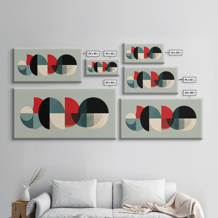 Teal Red Semicircle Canvas Print, Midcentury Modern Art, Colorblock Geometric Poster, Abstract Wall Decor, Retro MCM Art
