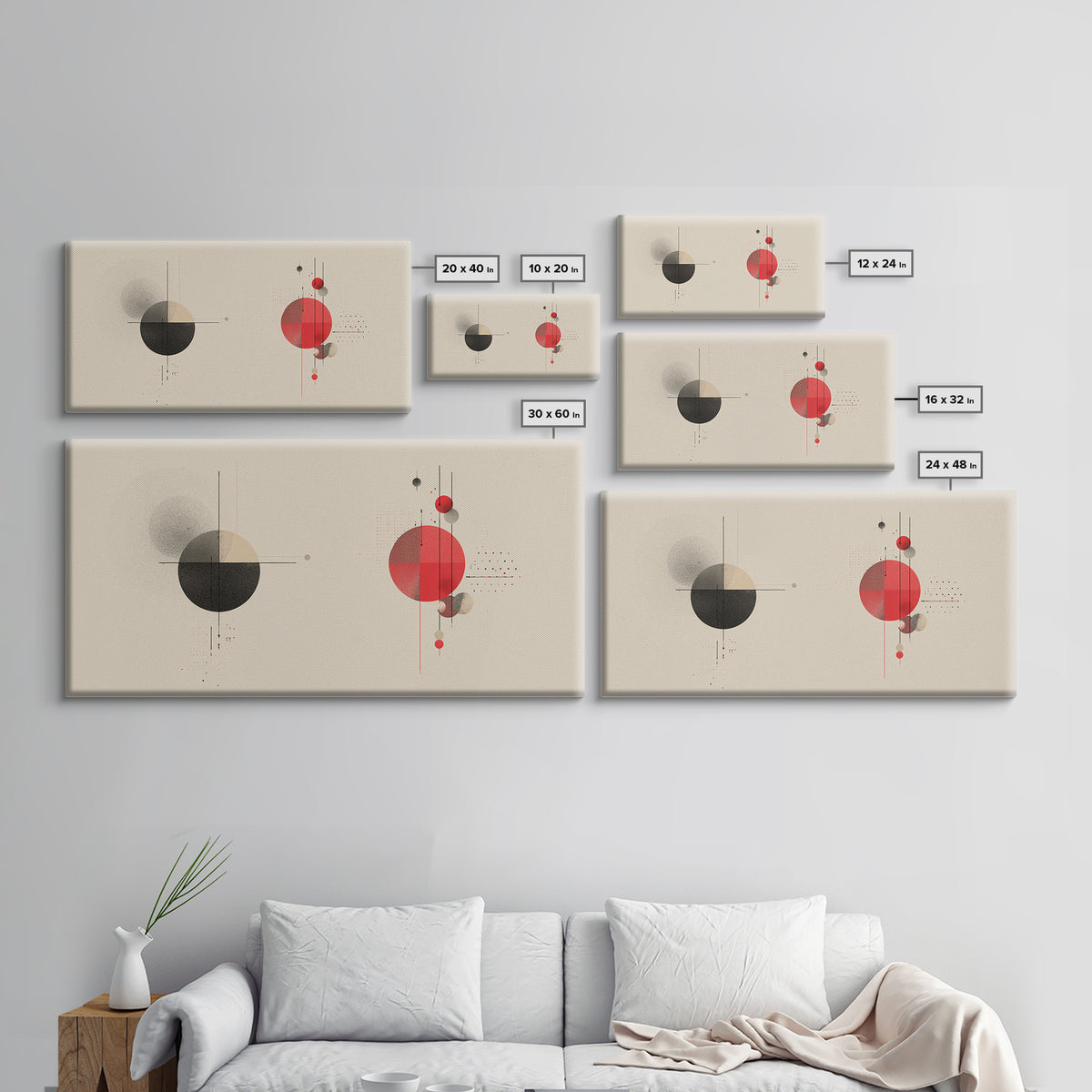 Black Red Geometric Circles And Lines Wall Art, Midcentury Modern Abstract Print, Bauhaus MCM Decor, Living Room Artwork
