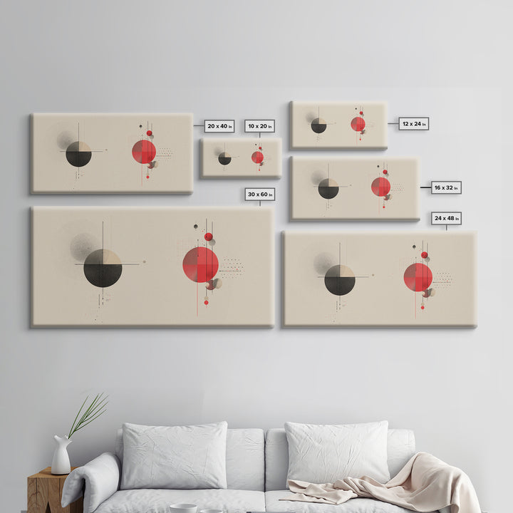 Black Red Geometric Circles And Lines Wall Art, Midcentury Modern Abstract Print, Bauhaus MCM Decor, Living Room Artwork