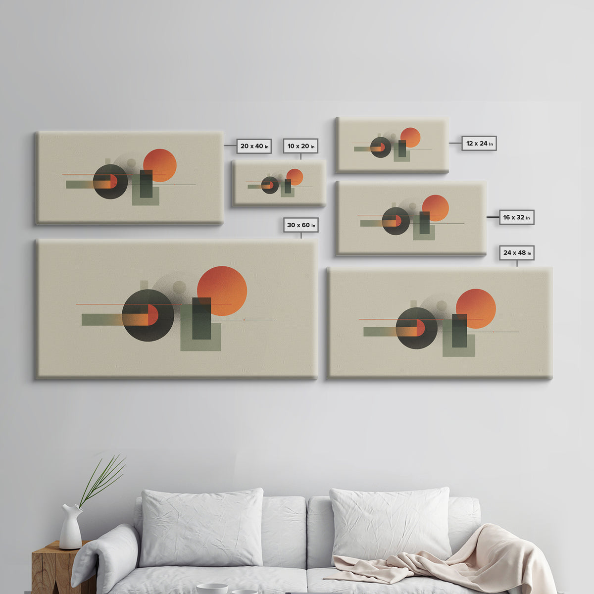 Olive Orange Geometric Circle And Rectangle Wall Art, Midcentury Modern Abstract Print, MCM Decor, Office Living Room Artwork