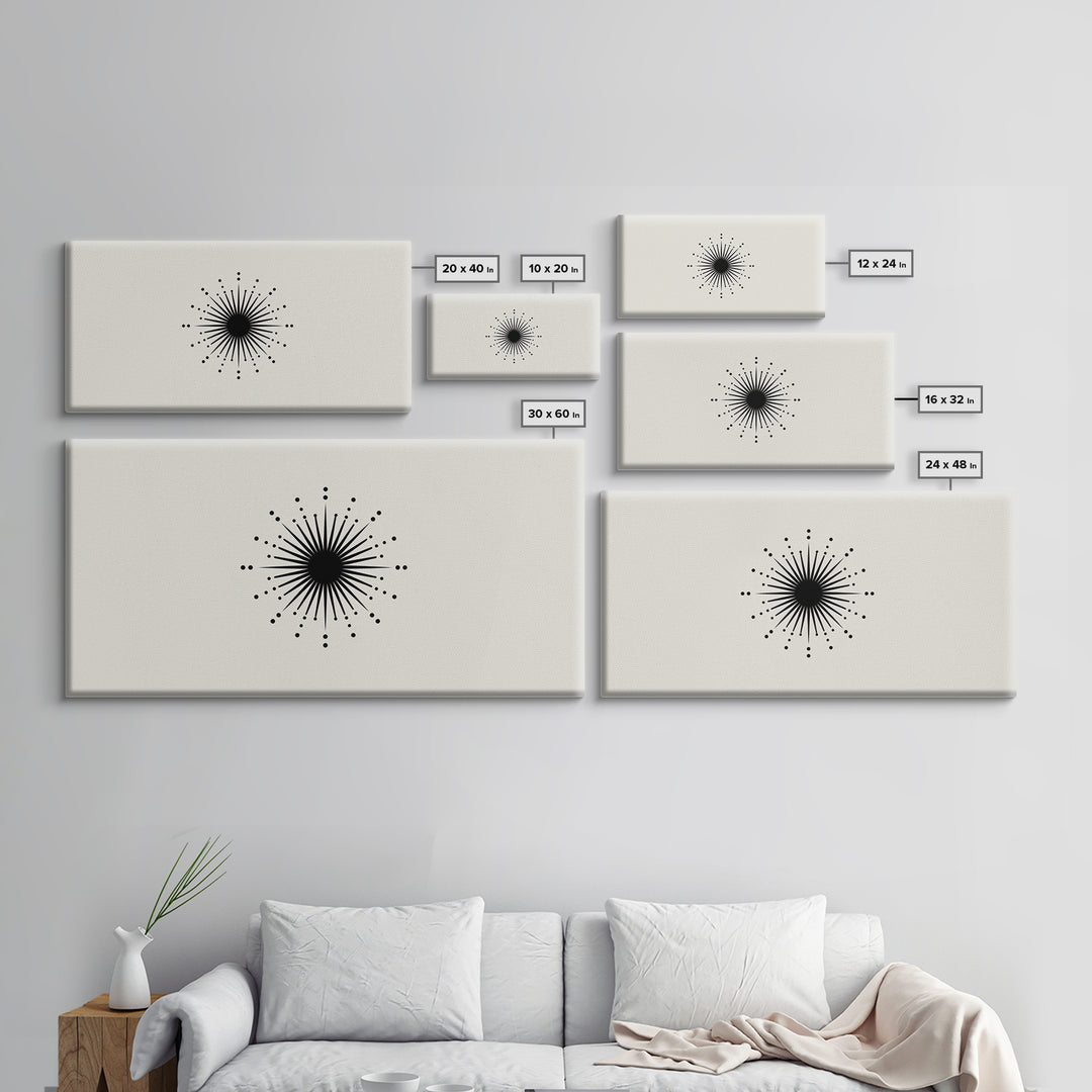 Black Atomic Starburst Wall Art, Midcentury Modern Abstract Print, Minimal Geometric Poster, Retro MCM Decor Gift For Home