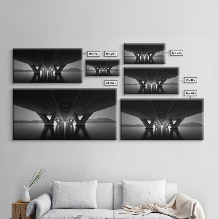 Moody Bridge Underpass Wall Art, Black And White Architectural Photography Print, Geometric Lines, Masculine Office Decor