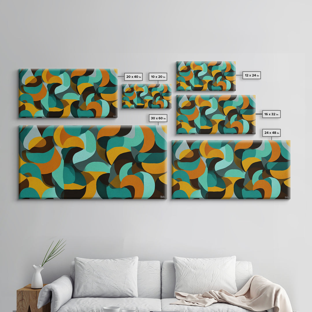 Teal Mustard Orange Organic Shape Abstract Wall Art, Midcentury Modern Geometric Print, Retro MCM Decor For Living Room Spaces
