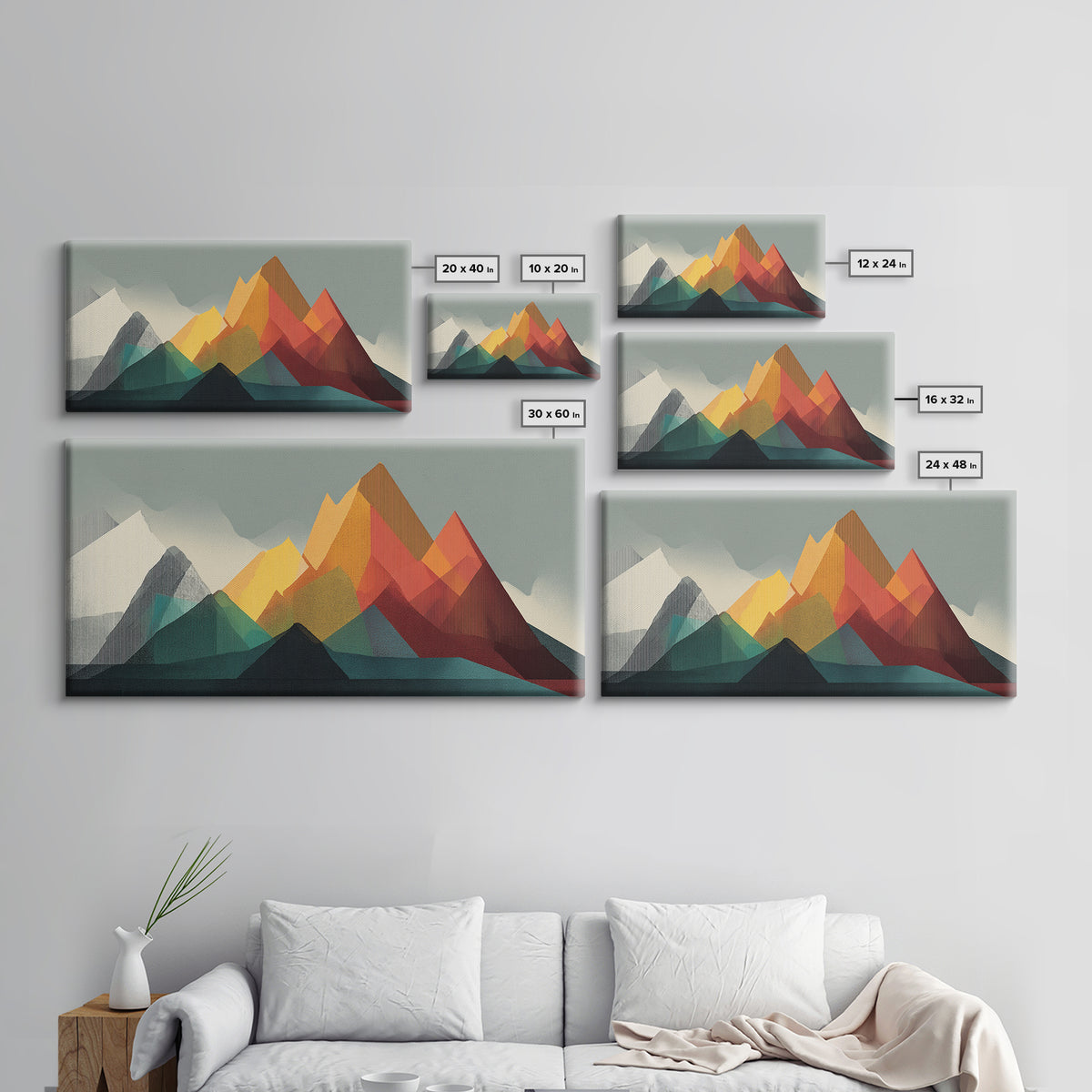 Colorful Geometric Mountain Range Wall Art, Midcentury Modern Art Print, Retro Landscape Poster, MCM Living Room Home Decor