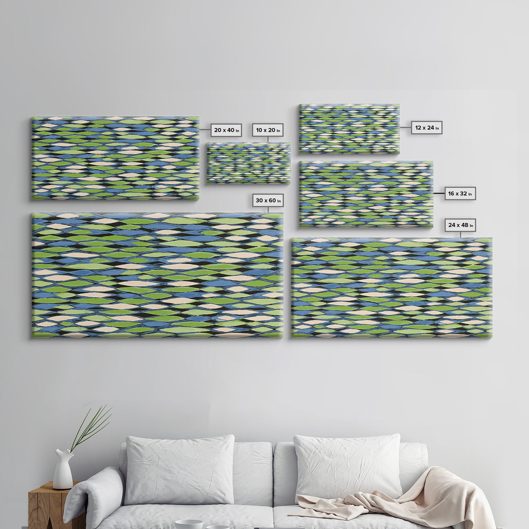 Blue Green Cream Diamond Lattice Wall Art, Scandinavian Modern Geometric Print, Mid Century Decor For Living Room Office