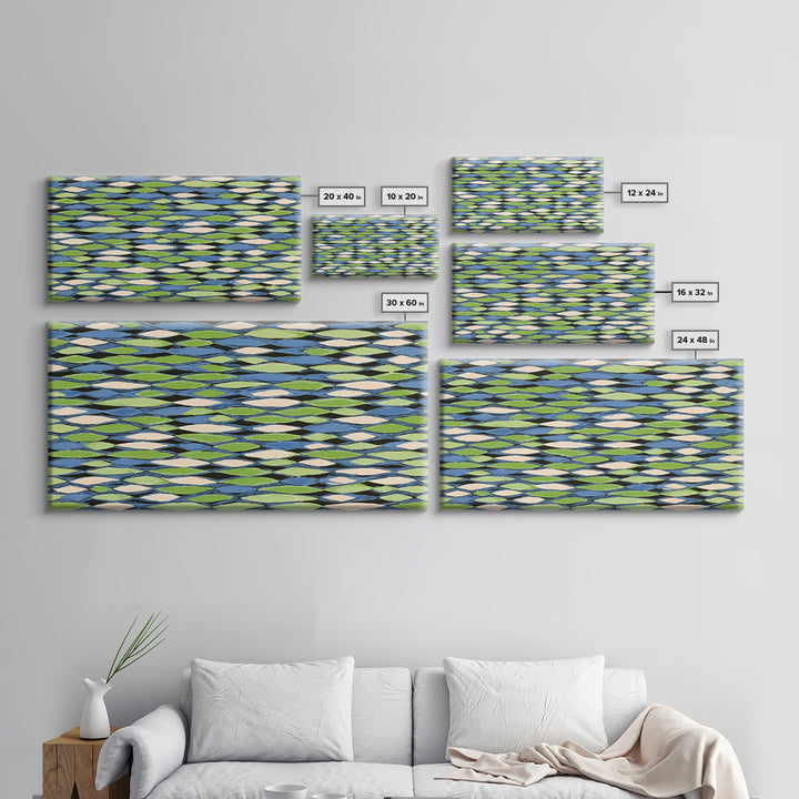 Blue Green Cream Diamond Lattice Wall Art, Scandinavian Modern Geometric Print, Mid Century Decor For Living Room Office