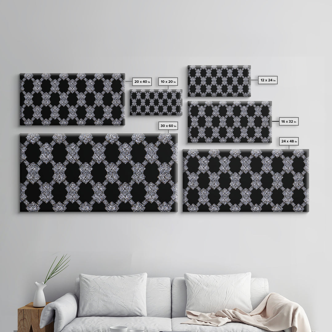 Silver Black Sparkle Diamond Lattice Wall Art, Glam Geometric Abstract Print, Modern Wall Decor For Bedroom Office Gallery