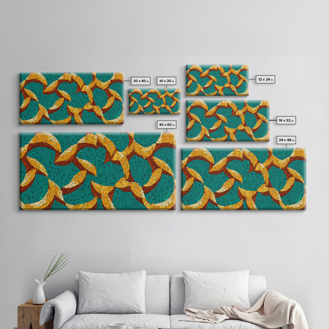 Teal And Mustard Boomerang Atomic Pattern Wall Art, Midcentury Modern Retro Print, Funky Geometric Decor For Home Office