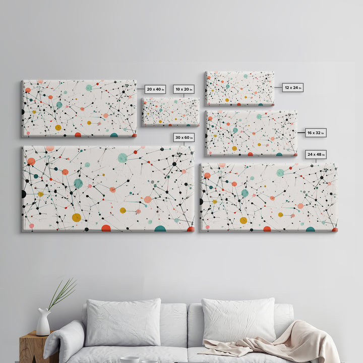 Teal Orange Molecular Network Abstract Wall Art, Midcentury Modern Art Print, Geometric Office Decor, Minimalist Home Decor