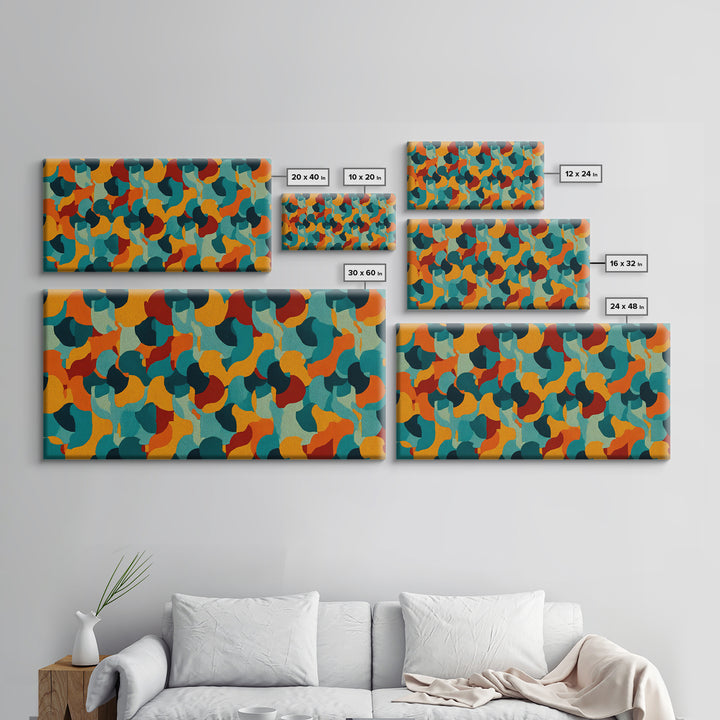 Teal Orange Gold Organic Abstract Wall Art, Midcentury Modern Canvas Print, Funky Retro Pattern Living Room Statement Decor