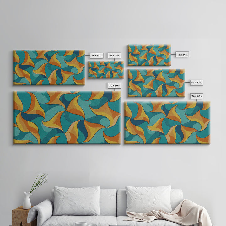 Turquoise Mustard Orange Boomerang Abstract Canvas Print, Midcentury Modern Wall Art, Retro Atomic Home Decor, MCM Living Room Statement Art