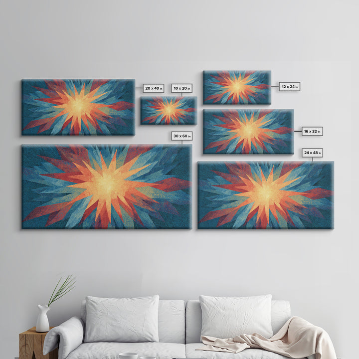 Red Blue Abstract Starburst Canvas Print, Bright Modern Wall Art, Space Abstract Art, Colorful Retro Home Office Decor Print