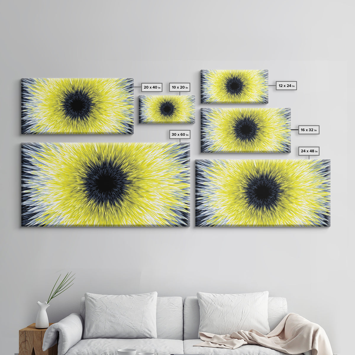 Yellow Black Radial Sunburst Canvas Print, Op Art Wall Decor, Modern Abstract Art, Bold Graphic Home Office Statement Piece