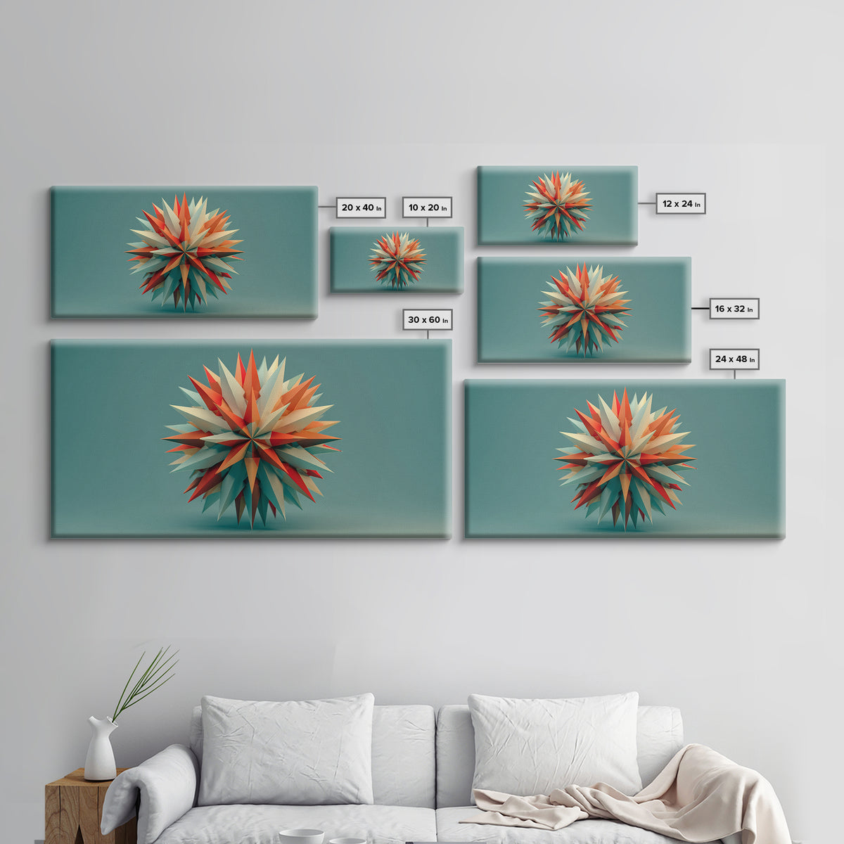 Floating Geometric Spiked Star Sculpture Canvas Print, Midcentury Modern Wall Art, Atomic Abstract Decor, Mcm Home Office