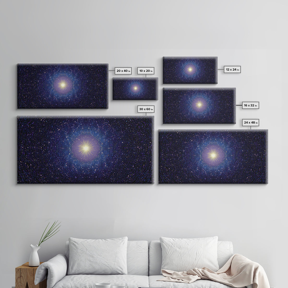 Blue Celestial Starburst Tunnel Canvas Print, Modern Abstract Art, Space Abstract Art, Cosmic Retro Art, Bedroom Wall Art