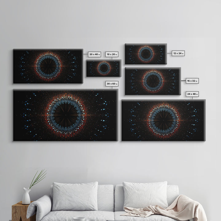Dark Eclipse Particle Ring Framed Canvas Print, Modern Abstract Art, Space Abstract Art, Black Wall Art, Statement Wall Decor