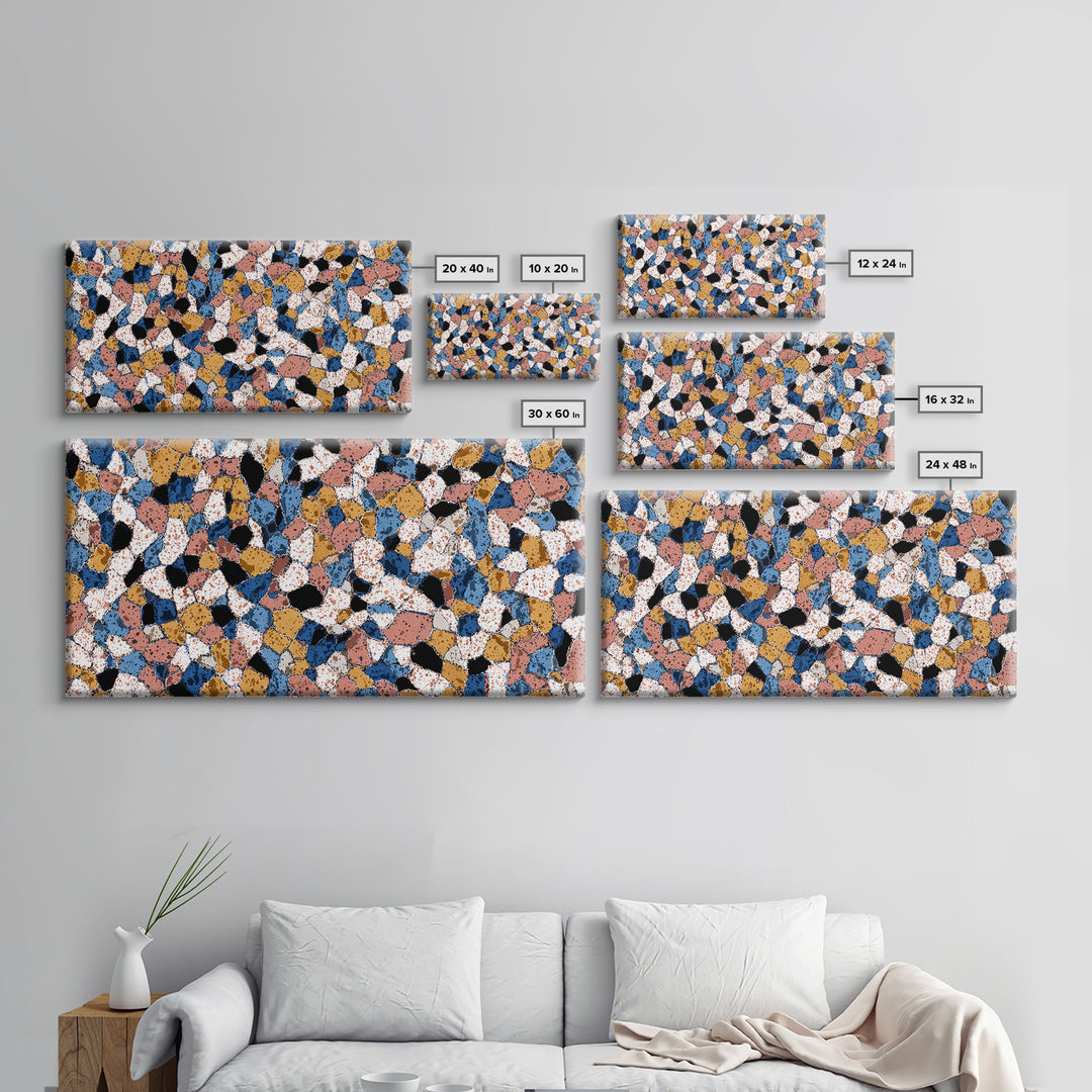 Speckled Blush Navy Terrazzo Mosaic Canvas Print, Modern Wall Art, Abstract Wall Art, Geometric Poster, Living Room Decor