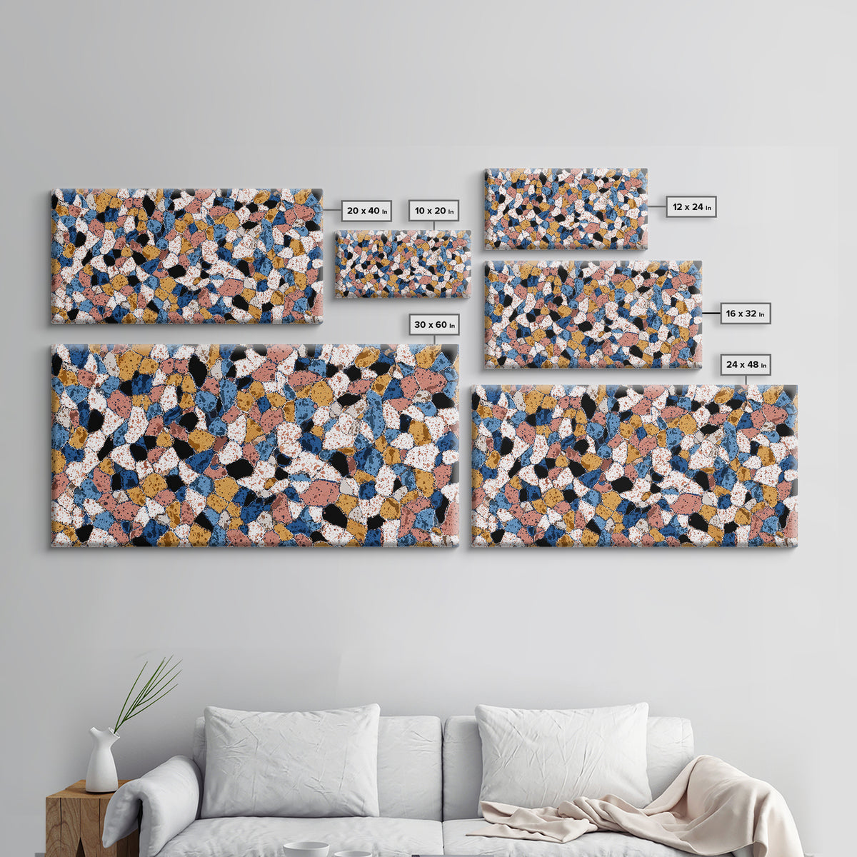 Speckled Blush Navy Terrazzo Mosaic Canvas Print, Modern Wall Art, Abstract Wall Art, Geometric Poster, Living Room Decor