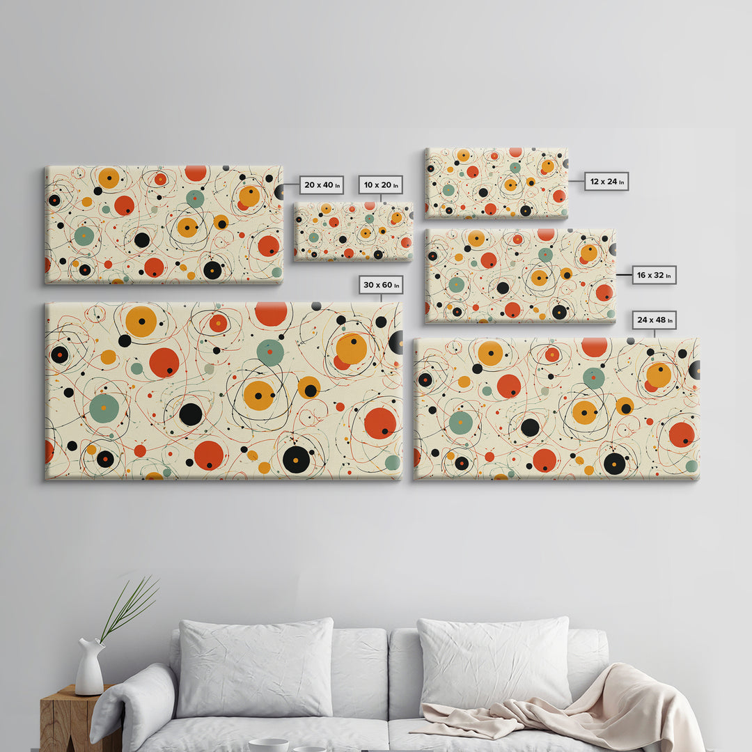 Orange Sage Atomic Circles Wall Art, Midcentury Modern Abstract Canvas Print, Retro Geometric Poster, Bold MCM Decor For Living Room