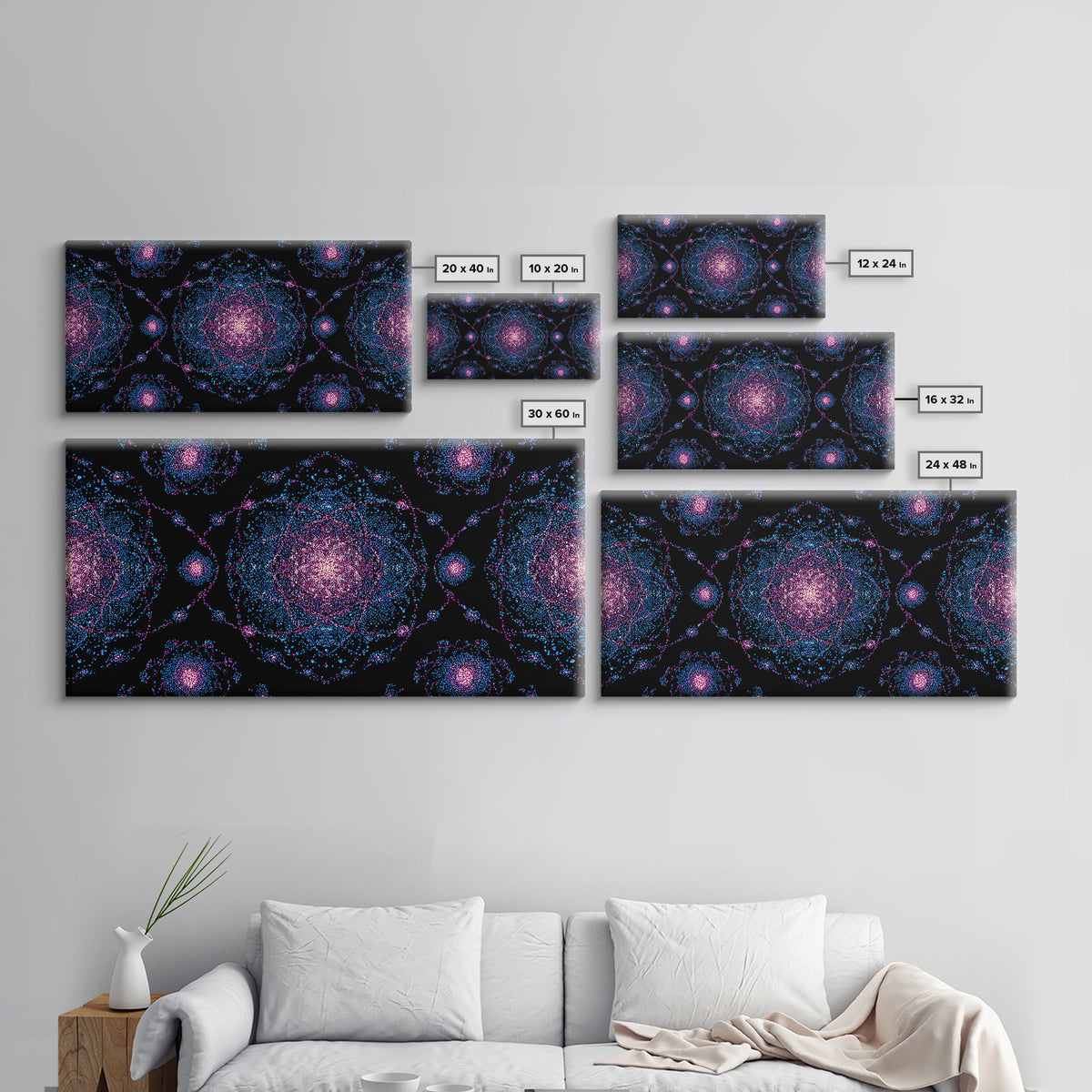 Pink Blue Particle Galaxies Canvas Print, Modern Abstract Wall Art, Cosmic Retro Poster, Space Decor, Colorful MCM Print