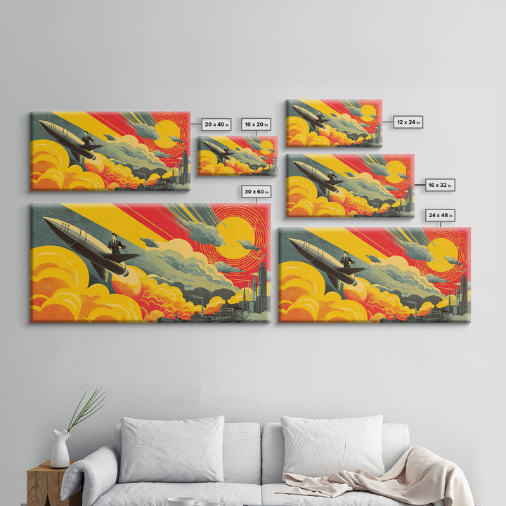 Rocket Commuter Cityscape Wall Art, Retro Futurism Poster, Midcentury Modern Decor, Atomic Space Age Office Print, Gift Idea