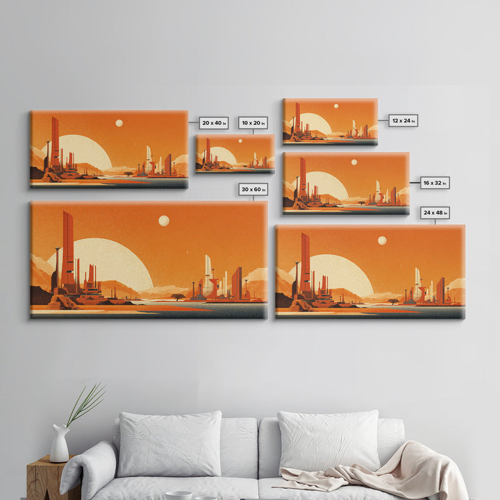 Orange Futuristic Desert City Wall Art, Midcentury Modern Sci Fi Landscape, Retro Space Poster, MCM Living Room Decor, Orange Art Print