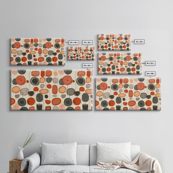 Orange Black Abstract Circle Pattern Wall Art, Midcentury Modern Geometric Print, Retro 70s Decor, MCM Gallery Wall Art, Home Decor
